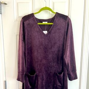 J.Jill velvet dress in eggplant color. Super soft with 2 front pockets.